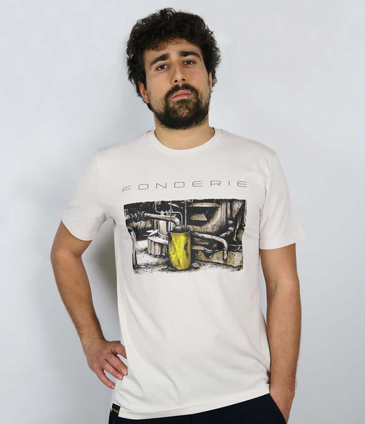 T-shirt unisex Bidone giallo su impianto vintage