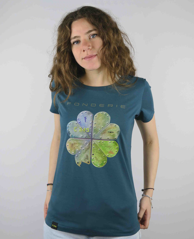 T-shirt donna Quadrifoglio meccanico Verde Blu
