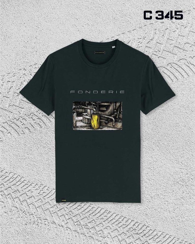 T-shirt unisex Bidone giallo su impianto vintage