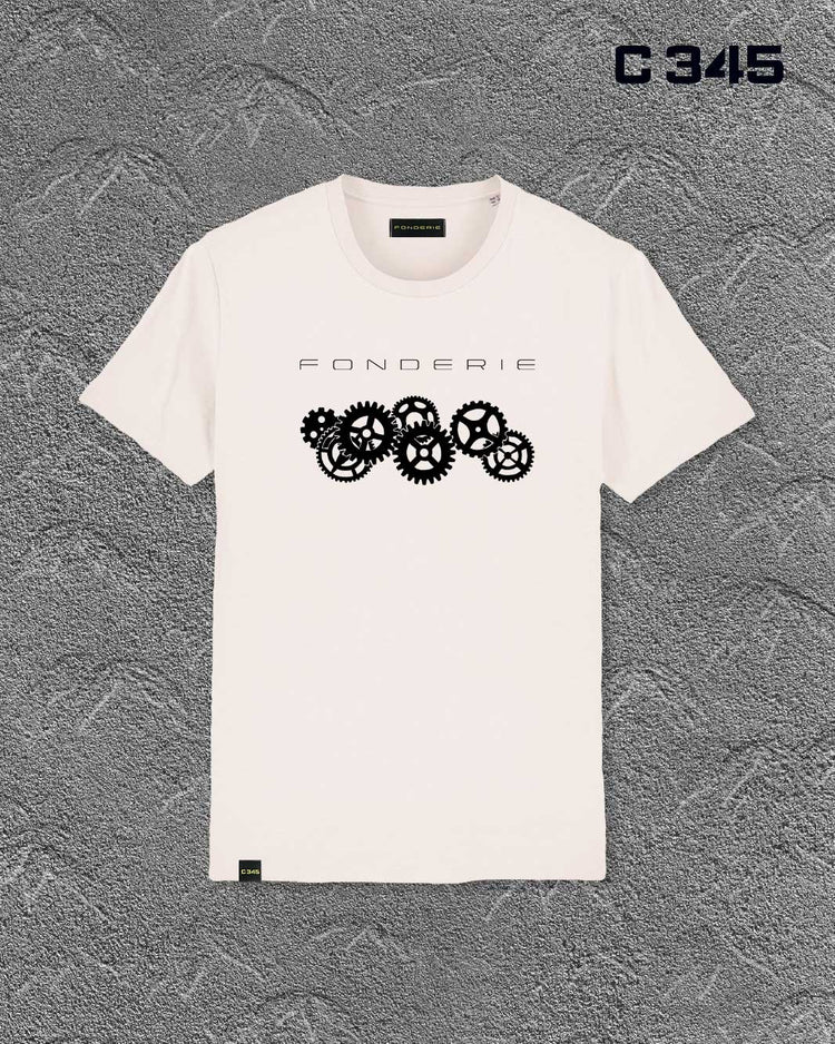 T-shirt unisex Vintage Ingranaggi neri floccati